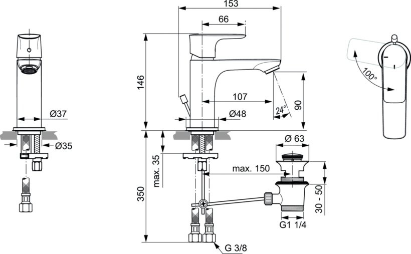 Хромирана батерия за мивка Connect Air ColdStart (1)